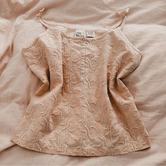 Vintage cream embroidered cotton y2k strappy cami tank top - Picture 1 of 5